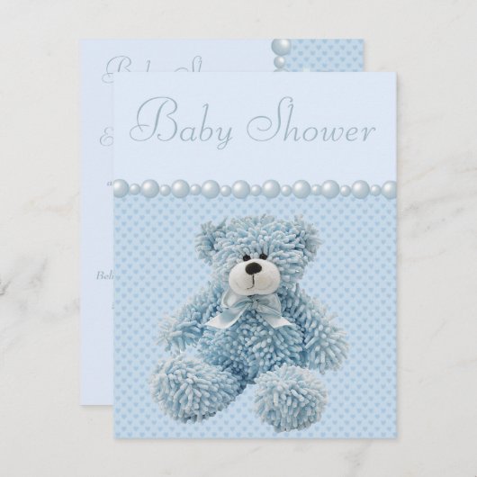 Niedlich Blue Teddy Bear Baby Boy Dusche Einladung (Vorne/Hinten)