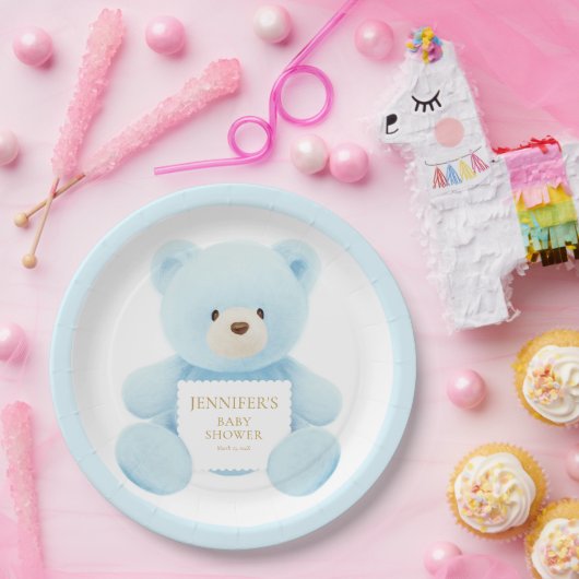 Niedlich Blue Teddy Bear Baby Dusche Pappteller (Party)