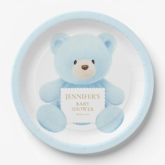 Niedlich Blue Teddy Bear Baby Dusche Pappteller (Vorderseite)