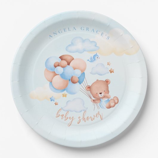 Niedlich Blue Teddy Bear Baby Dusche Pappteller (Vorderseite)
