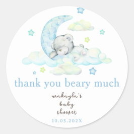 Niedlich Blue Teddy Bear Baby Dusche Vielen Dank Runder Aufkleber