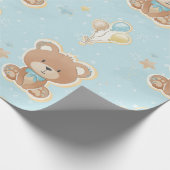 Niedlich Blue Teddy Bear Balloons Baby Boy Dusche Geschenkpapier (Ecke)
