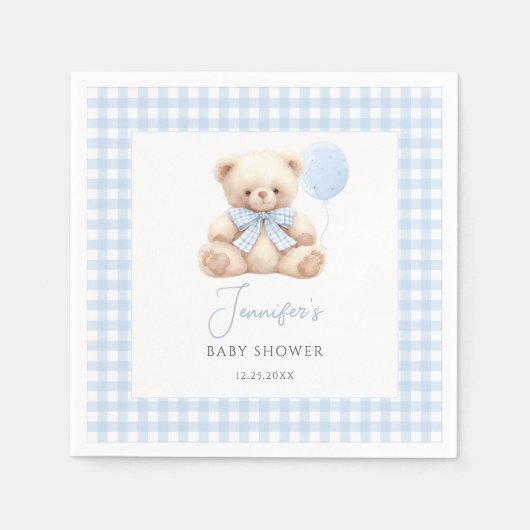 Niedlich Blue Teddy Bear Bow Balloon Baby Boy Dusc Serviette (Vorderseite)