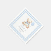 Niedlich Blue Teddy Bear Bow Balloon Baby Boy Dusc Serviette (Ecke)