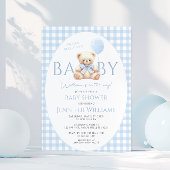 Niedlich Blue Teddy Bear Gingham Bow Baby Boy Show Einladung