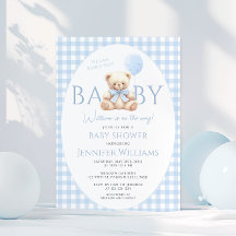 Niedlich Blue Teddy Bear Gingham Bow Baby Boy Show