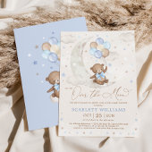 Niedlich Blue Teddy Bear Moon Balloons Boy Baby Du Einladung