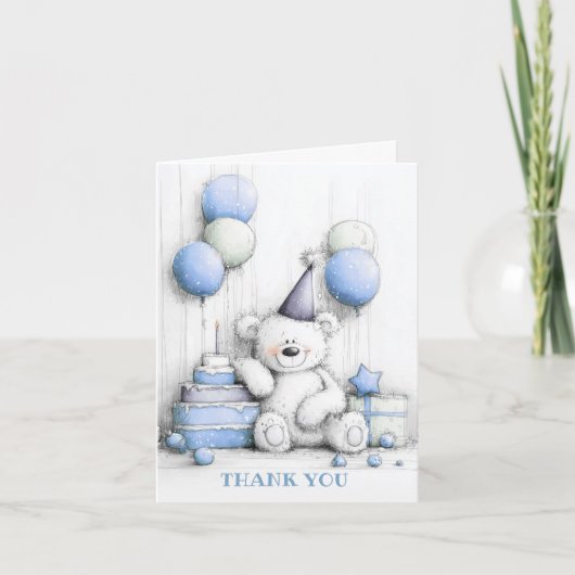 Niedlich Blue Teddy Bear Vielen Dank Dankeskarte (Vorderseite)