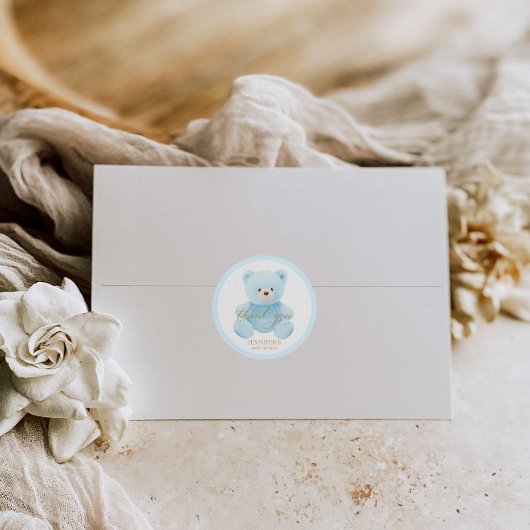 Niedlich Blue Teddy Bear Vielen Dank Runder Aufkleber