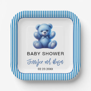 Niedlich Blue Teddy Bear Vintag Baby Boy Dusche Pappteller