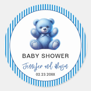 Niedlich Blue Teddy Bear Vintag Baby Boy Dusche Runder Aufkleber