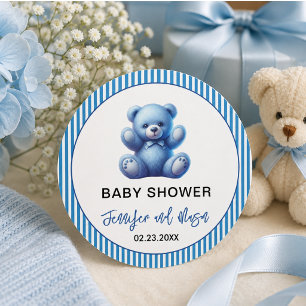 Niedlich Blue Teddy Bear Vintag Baby Boy Dusche Runder Aufkleber
