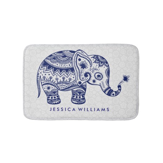 Niedlich Blue Tones Floral Elephant Badematte (Vorderseite)