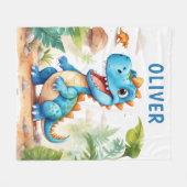 Niedlich Blue Trex Dinosaurier Personalisiert Fleecedecke (Vorderseite (Horizontal))
