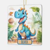 Niedlich Blue Trex Dinosaurier Personalisiert Keramikornament (Links)