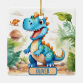 Niedlich Blue Trex Dinosaurier Personalisiert Keramikornament (Rückseite)