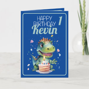 Niedlich Blue und Green Dinosaur Boy 1. Geburtstag Karte