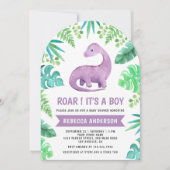 Niedlich Blue und Lila Dinosaurier Arch Baby Dusch Einladung (Vorderseite)