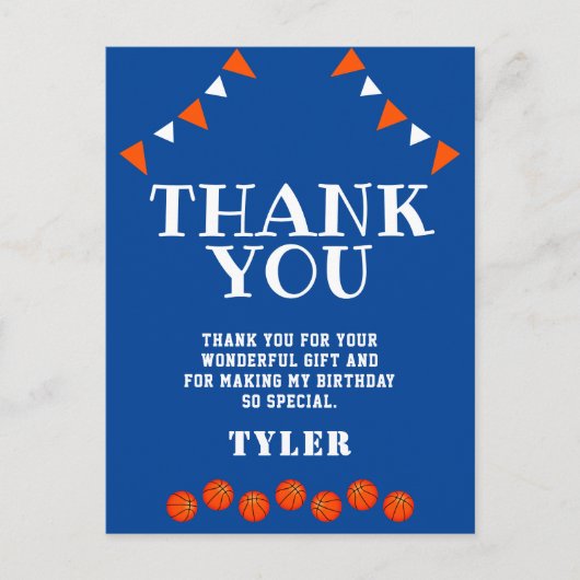 Niedlich Blue und Orange Sports Basketball Geburts Postkarte (Vorderseite)