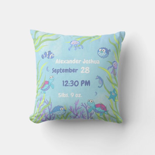 Niedlich Blue Under Sea Baby Boy Kinderzimmer Kissen (Vorderseite)