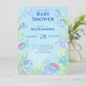 Niedlich Blue Under Sea Boy Baby Shower Einladung (Stehend Vorderseite)