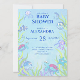 Niedlich Blue Under Sea Boy Baby Shower Einladung