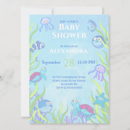 Niedlich Blue Under Sea Boy Baby Shower Einladung