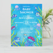 Niedlich Blue Under Sea Boy Baby Shower Einladung (Stehend Vorderseite)