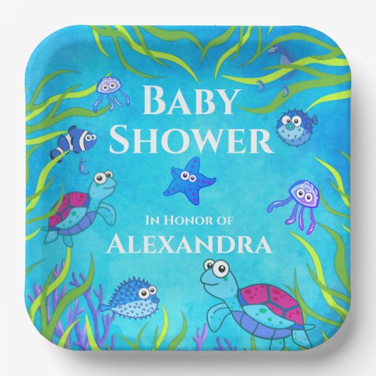 Niedlich Blue Under Sea Boy Baby Shower Napkins Cl Pappteller (Vorderseite)