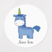 Niedlich Blue Unicorn Etiketten (Design 1)