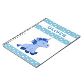 Niedlich Blue Unicorn Polka Dot Pattern Kid`s Name Notizblock (Linke Seite)