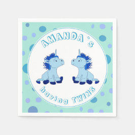 Niedlich Blue Unicorn Twin Boys Baby Shower Serviette