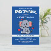 Niedlich Blue Vector Boy Elephant Baby Dusche Einladung (Stehend Vorderseite)