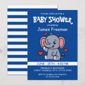 Niedlich Blue Vector Boy Elephant Baby Dusche Einladung (Vorne/Hinten)