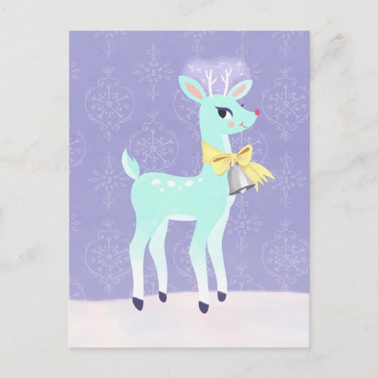 Niedlich Blue Vintag Reindee Postkarte (Vorderseite)