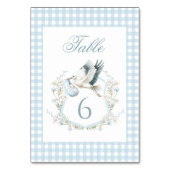Niedlich Blue Vintag Stork Baby Dusche Tischnummer (Vorderseite)