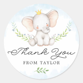 Niedlich Blue Watercolor Baby Elephant Vielen Dank Runder Aufkleber