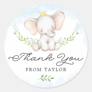 Niedlich Blue Watercolor Baby Elephant Vielen Dank Runder Aufkleber