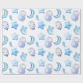 Niedlich Blue Watercolor Balloon Baby Boho Pattern Geschenkpapier (Flach)