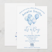 Niedlich Blue Watercolor Balloons Babydusche Einladung (Vorne/Hinten)