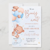 Niedlich Blue Watercolor Bear Balloons Babydusche Einladung (Vorderseite)