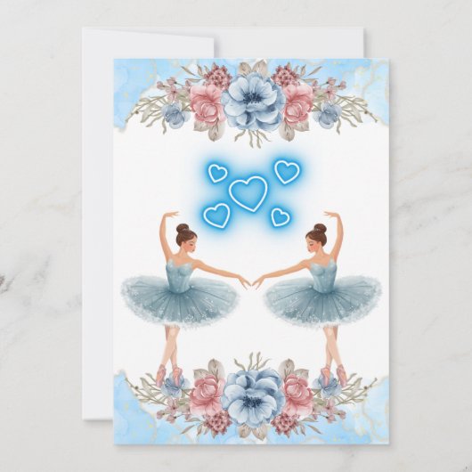 Niedlich Blue Watercolor Blumenblume Ballerina Bab Einladung (Rückseite)