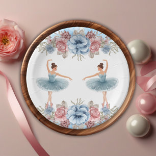 Niedlich Blue Watercolor Blumenblume Ballerina Bab Pappteller
