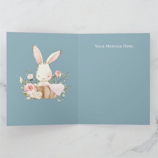 Niedlich Blue Watercolor Bunny Baby Dusche Dankeskarte (Innenseite)