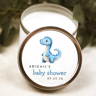 Niedlich Blue Watercolor Dinosaur Baby Dusche Runder Aufkleber