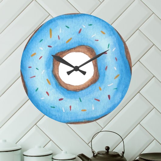 Niedlich Blue Watercolor Donut Große Wanduhr