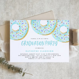 Niedlich Blue Watercolor Donuts Graduierungsparty Einladung