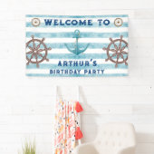 Niedlich Blue Watercolor Nautical Sailor Willkomme Banner (Insitu)