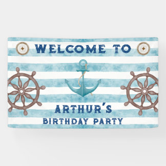 Niedlich Blue Watercolor Nautical Sailor Willkomme Banner