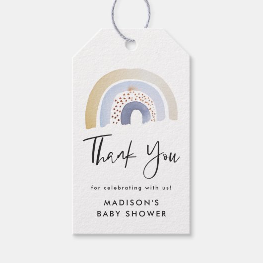 Niedlich Blue Watercolor Rainbow Baby Dusche Geschenkanhänger (Vorderseite)